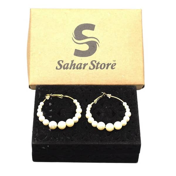 White Pearl Hoop Earrings for Women and Girls - Lightweight and Stylish Design