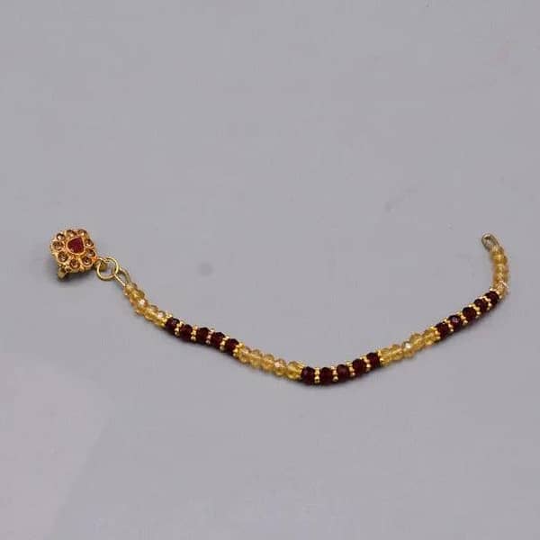 Nose nath bhaubhali mahroon golden crustal For Women Girl Non Piercing