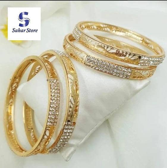 Set of 4 Gold Plated Bangles for Women and Girls - New Style Party Fashion Jewelry