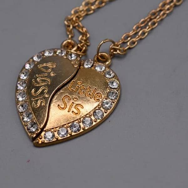 Vysshiy Big Little Sisters Heart Pendant Necklace Set for Women and Girls - Friendship Gifts