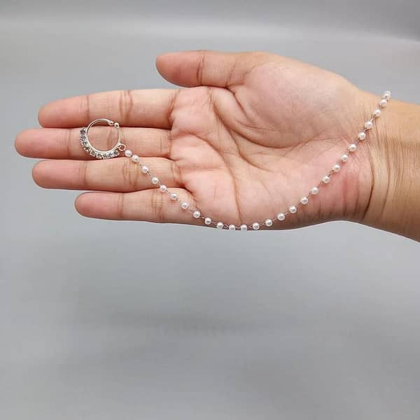 Stylish Bridal nose nath With pearls Chain only used priercing Girls