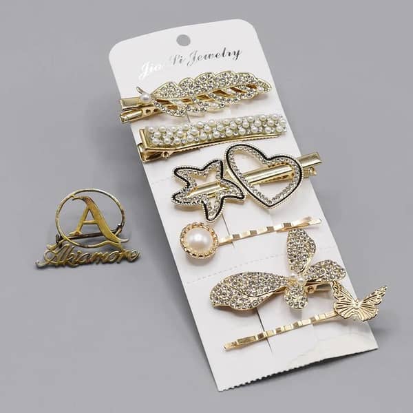 Set of 6 Gold Butterfly Rhinestone Hair Clips for Women