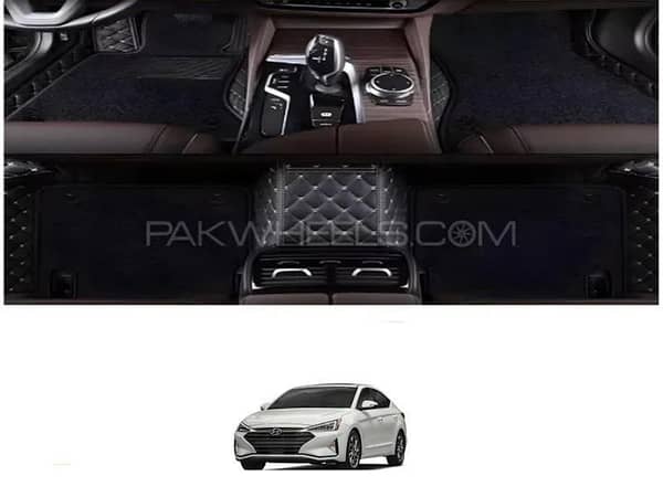 Hyundai Elantra 2021-2024 9D Floor Mats - Mix Threads With Black Grass - Logo - 3 Pcs