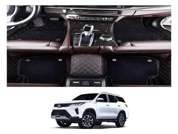 Toyota Fortuner 2016-2021 9D Floor Mats - Mix Thread Black With Black Grass - 3 Pcs