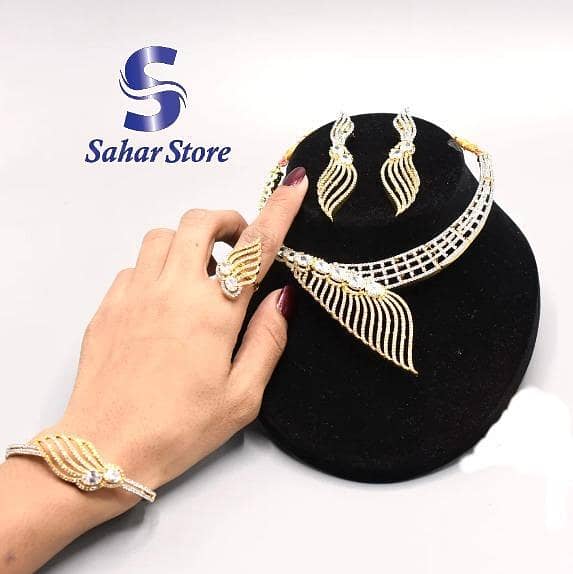Zircon Jewelry Set for Women: Golden Bridal Wedding Gifts Including Necklace, Earrings, Ring, and Bracelets