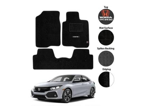 Honda Civic X 2016-2020 Carpet Floor Mat - Black - OEM Fitting - 3 Pcs