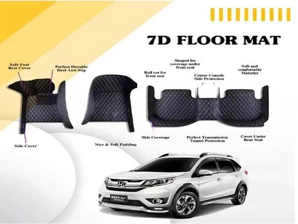 Honda BRV 2017-2021 7D Floor Mats - Black Multi Color Thread - 3 Pcs