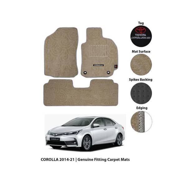 Beige Luxury Carpet Floor Mat Set for Toyota Corolla 2018-2024 - OEM Fit, 3 Pieces