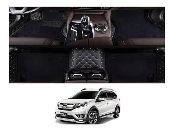 Honda BRV 2017-2021 9D Floor Mats - Mix Thread Black With Black Grass - 3 Pcs