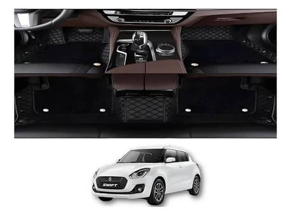 Suzuki Swift 2022-2024 9D Floor Mats - Mix Thread Black With Black Grass With Logo - 3 Pcs