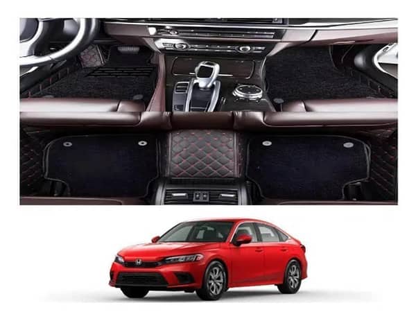 Honda Civic 2022-2024 9D Floor Mats - Mix Thread Black With Black Grass With Logo - 3 Pcs