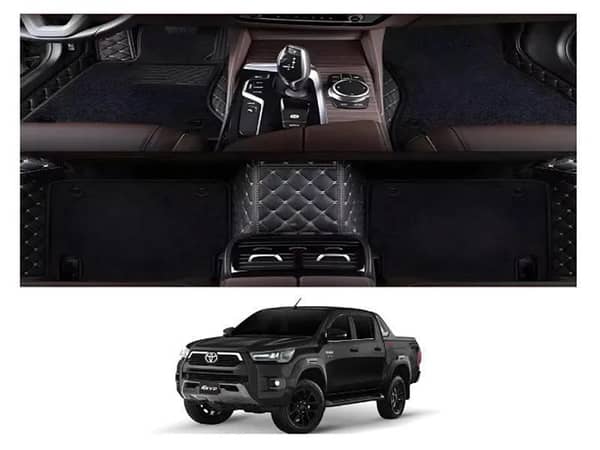 Toyota Hilux Revo 9D Floor Mats - Mix Thread Black With Black Grass - 3 Pcs