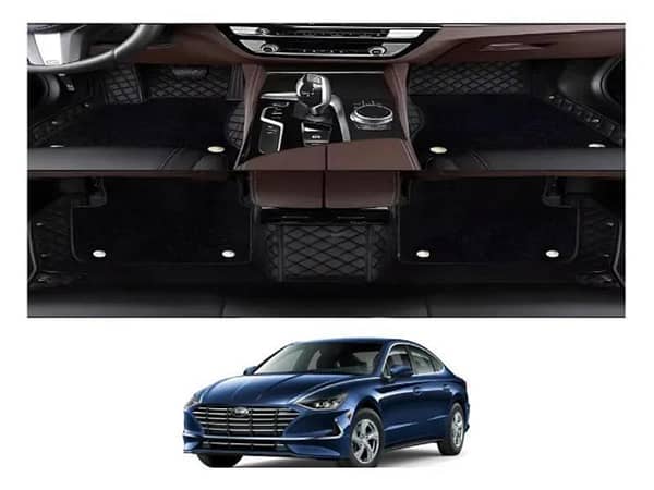 Hyundai Sonata 2021-2024 9D Black Floor Mats Set - Mix Thread with Black Grass - 3 Pieces