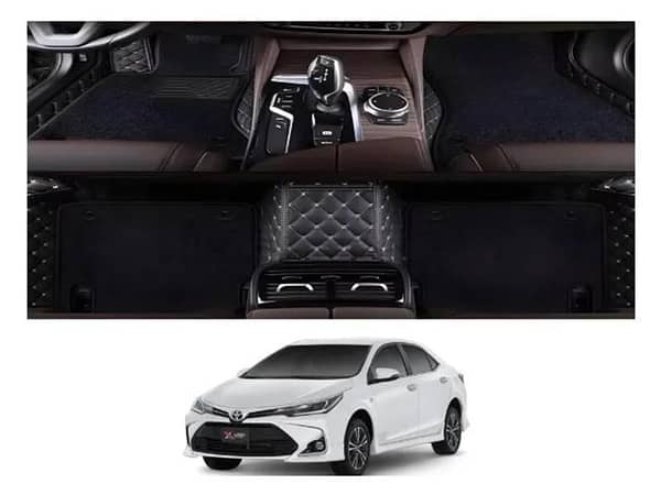 Toyota Corolla 2014-2024 9D Floor Mats - Mix Thread Black With Black Grass With Logo - 3 Pcs