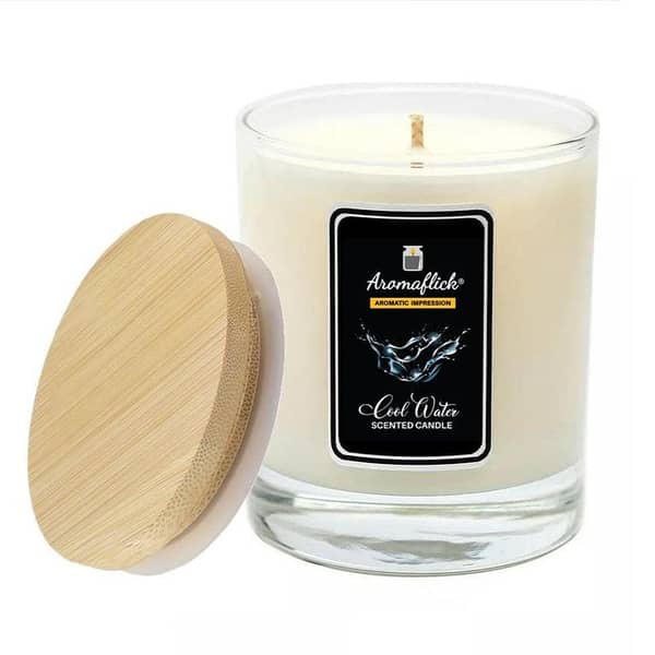 AROMAFLICK Cool Water Customized Scented Candle in Glass Jar