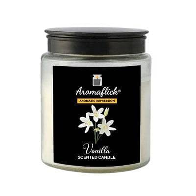 AROMAFLICK Vanilla Customized Scented Candle in Glass Jar