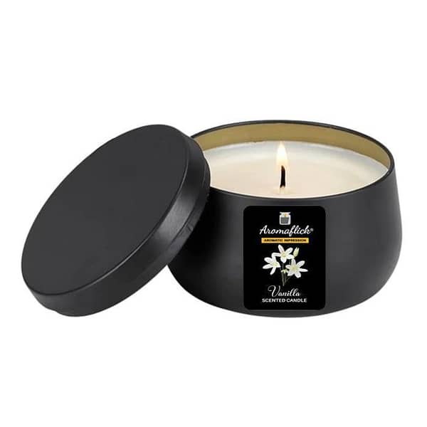 AROMAFLICK Vanilla Customized Scented Candle in Black Tin
