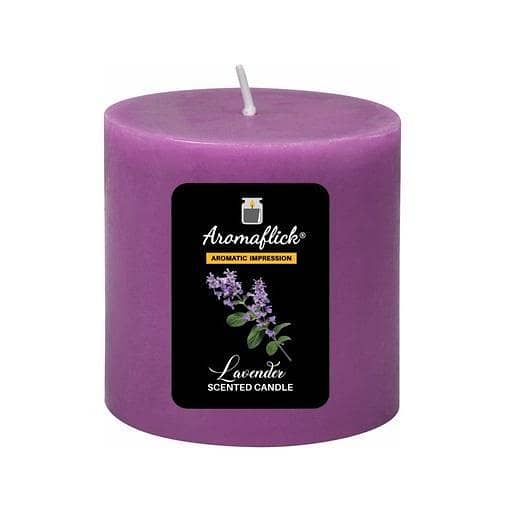 AROMAFLICK Lavender Scented Pillar Candle - 40-45 Hour Burn Time, Soy Paraffin Blend, 3x3 Inches