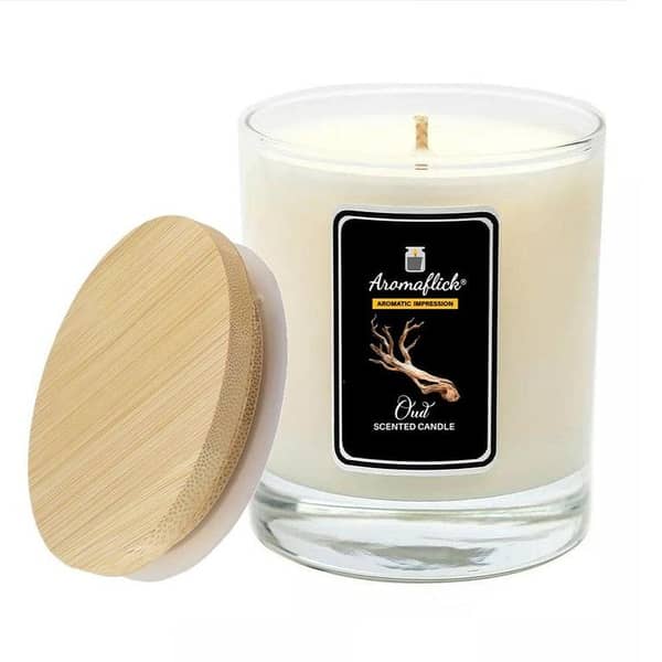 AROMAFLICK Oud Customized Scented Candle in Glass Jar