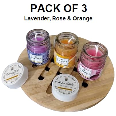 Pack of 3 Scented Mini Glass Candle in Lavender, Rose & Orange Fragrance with Lid