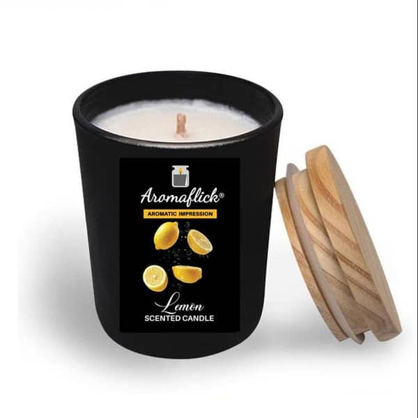 AROMAFLICK Customized Lemon Scented Candle in Black Glass Container