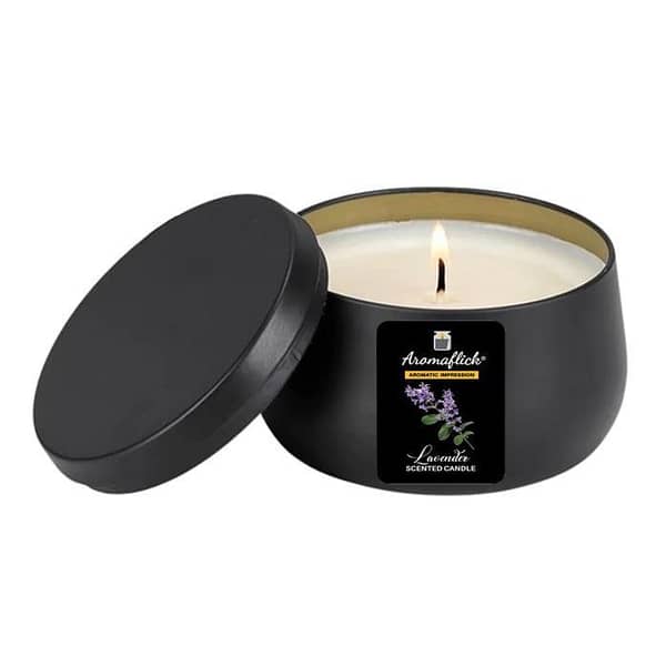 Lavender Scented Candle in Black Tin – Elegant & Calming Aroma