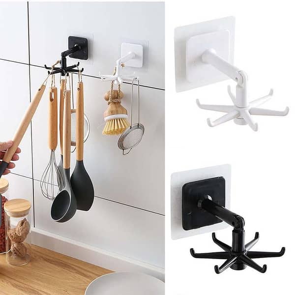 Kitchen Rotating Hook-360 Degree Rotating Kitchen Rotating Utensil Rack With 6 Hooks for Knives Spoon Pot and Pan