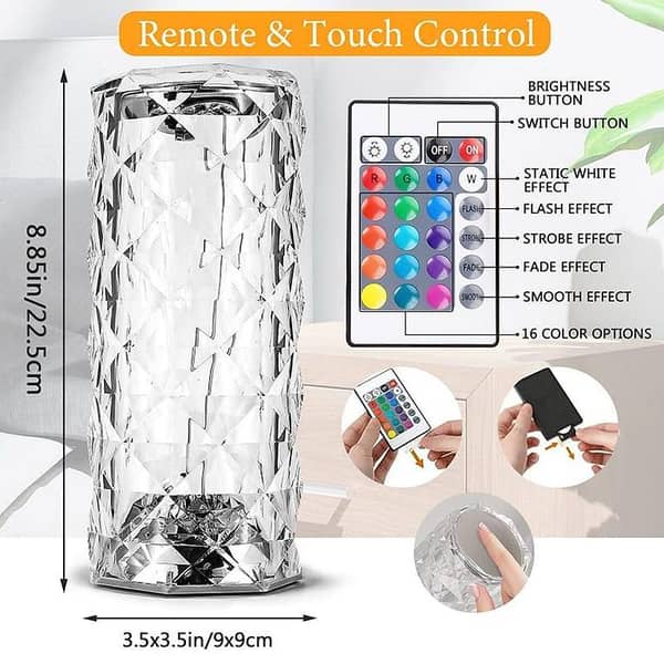 Led Crystal Lamp RGB Touch Lamp USB Romantic Rose Diamond Table Lamps For Bedroom Living Room Party Dinner Decor Creative Light 16 Color Changing Touch Lamp