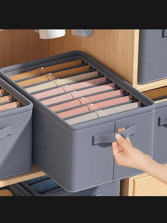 3-Piece Stackable Wardrobe Organizer with 6 Grids for Clothing Storage, Washable Jeans Compartment, Portable and Foldable Design