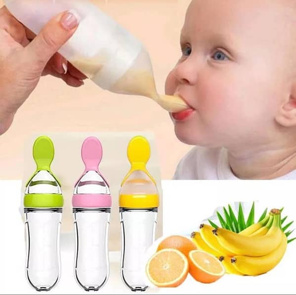 Baby Spoon Feeder - 90ml Silicone Baby Feeding Bottle With Spoon Newborn Infant Squeeze Spoon Toddler Food Supplement Rice Cereal Bottle Milk Feeder