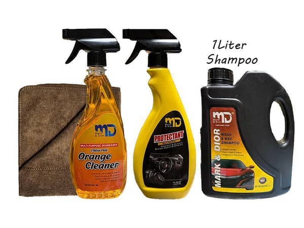 MARK & Dior 4-in-1 Dashboard Protectant, All-Purpose Cleaner, 1L Car Shampoo, and Microfiber Cloth