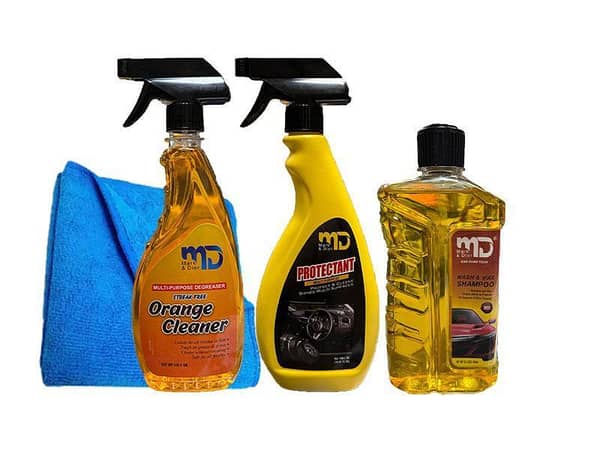 4-in-1 Dashboard Protectant Liquid, All-Purpose Cleaner, MARK & DIOR Yellow Car Shampoo, and Microfiber Cloth
