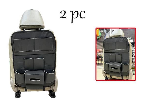 PU Leather Car Back Seat Organizer Black (2 pc)