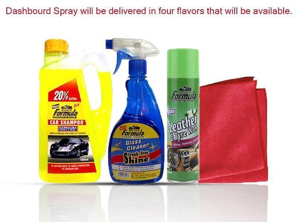 Complete 4-in-1 Car Cleaning Kit: Includes Shampoo, Glass Cleaner, Dashboard Spray, and Microfiber Cloth