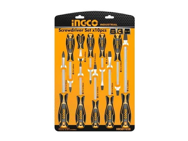 Ingco HKSD1028 10-Piece Screwdriver Set with Various Sizes