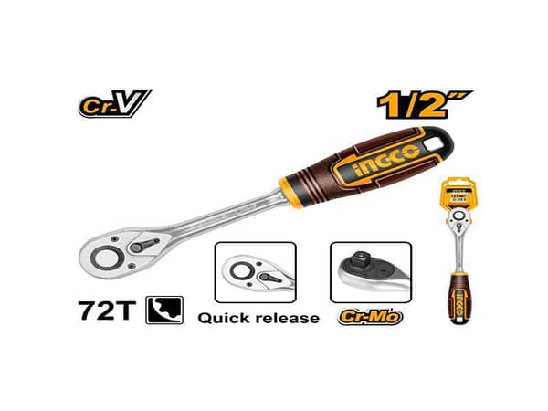 INGCO HRTH0812 1/2" Ratchet Wrench with 72 Teeth and 255mm Length