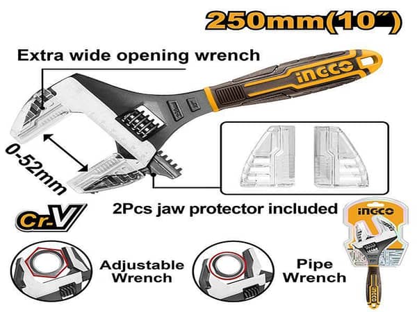 INGCO HADWG0810 2-in-1 Adjustable and Pipe Wrench