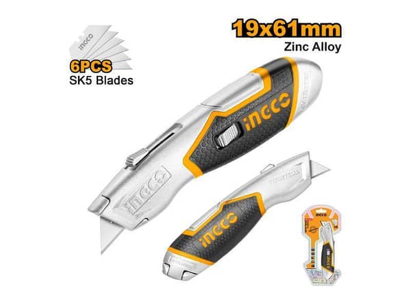 Ingco HUK618 Utility Knife with SK5 Blade and Zinc Alloy Shell