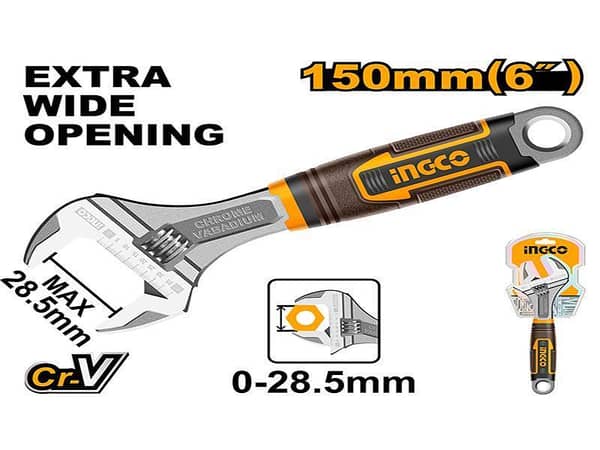 INGCO HADW131068 Adjustable Wrench - 150mm Length with 0-28.5mm Clamp Size