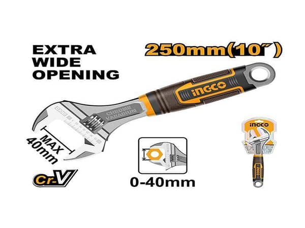 INGCO HADW131108 10" Adjustable Wrench with 0-40mm Jaw Size