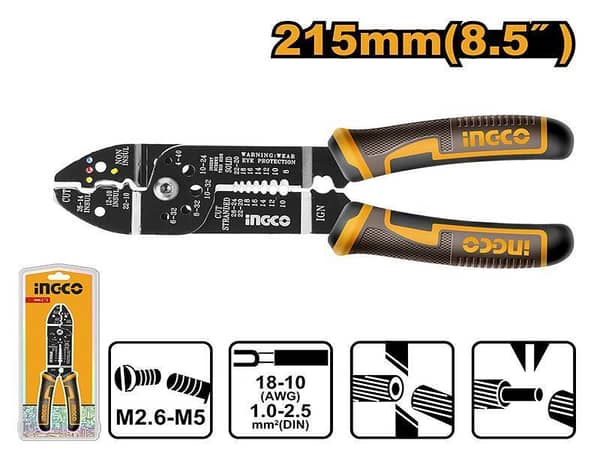 INGCO HWSP851 Wire Stripper, 8.5" (215mm) with Cutting and Stripping Functions