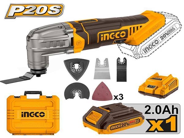 INGCO CMLI20228 Cordless Multi-Tool with 20V Battery and Accessories