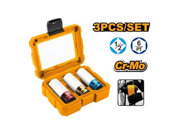 Ingco HNMLNS031 3-Piece Non-Marring Lug Nut Socket Set, 1/2" Drive, Includes 17mm, 19mm, and 21mm Sockets