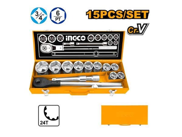 Ingco HKTS034151 15-Piece 3/4" Drive Socket Set