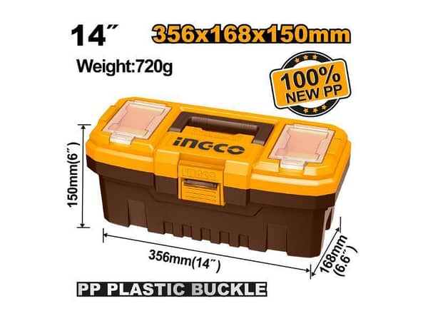 Ingco PBX1401 14" Plastic Tool Box with Storage Compartments and Tray