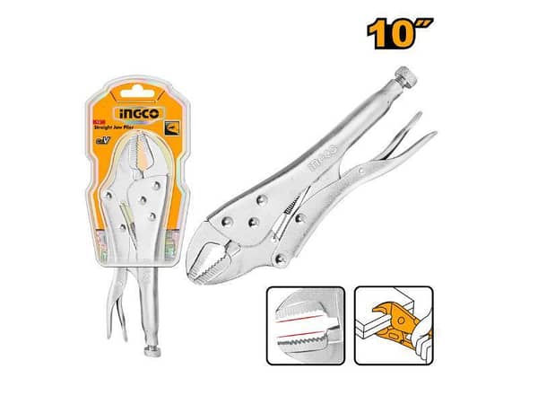 Ingco HSJP0110 10-Inch Straight Jaw Pliers in Carbon Steel