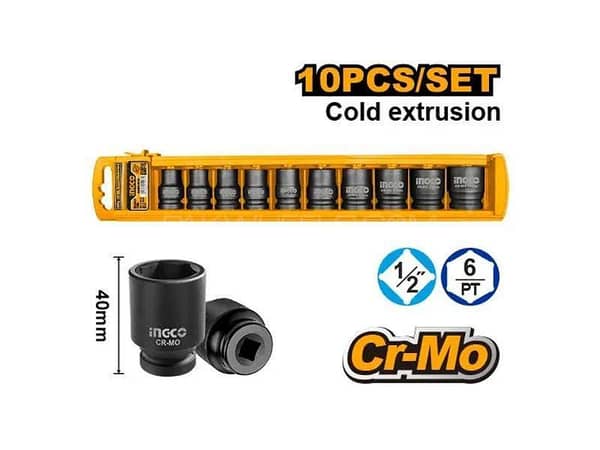 Ingco HKISSD12101 10-Piece 1/2" Drive Impact Socket Set