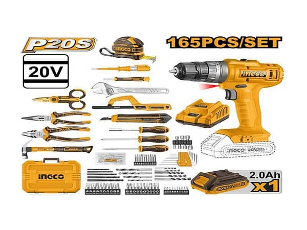 INGCO 165-Piece Tool Set, Model HKTHP11651, Includes 20V Cordless Impact Drill and Accessories