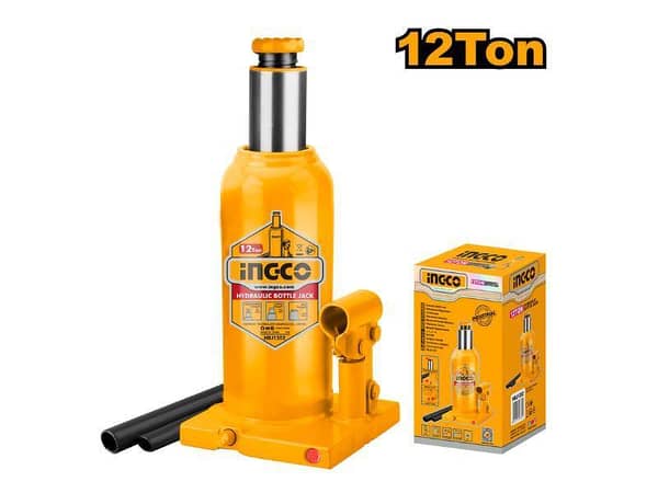 Ingco HBJ1202 Hydraulic Bottle Jack - 12 Ton Capacity with Safety Valve, Adjustable Height from 235mm to 470mm