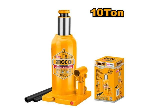 Ingco HBJ1002 10 Ton Hydraulic Bottle Jack with Safety Valve, Adjustable Height from 230mm to 460mm